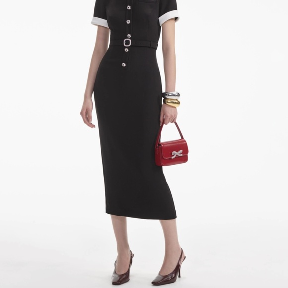 self-portrait Black Crepe Contrast Midi Dress Size: US4 - MSRP $585 - NWT - Picture 6 of 9